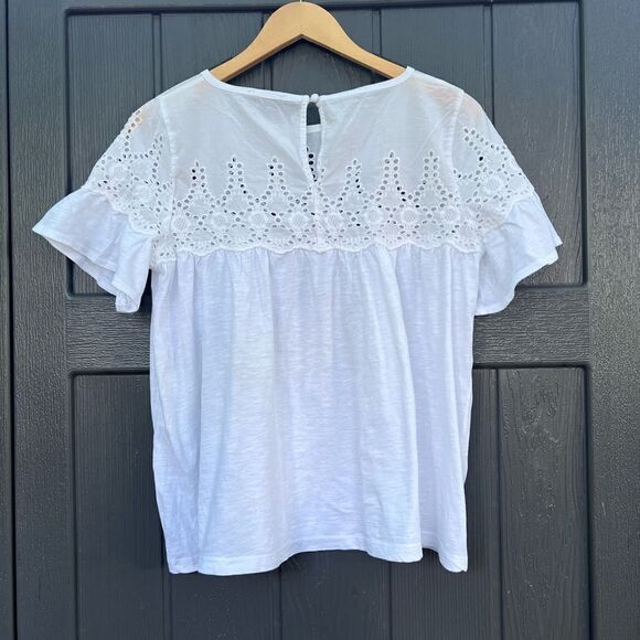 J . Crew FLUTTER SLEEVE EYELET BABYDOLL TOP IN WHITE size M - Picture 5 of 7